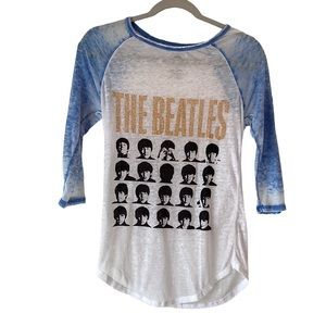 The Beatles Blue White Tie Dye 3/4 Sleeve Tee Shirt XS